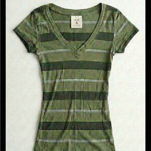 Striped Green V-Neck Women's Top
